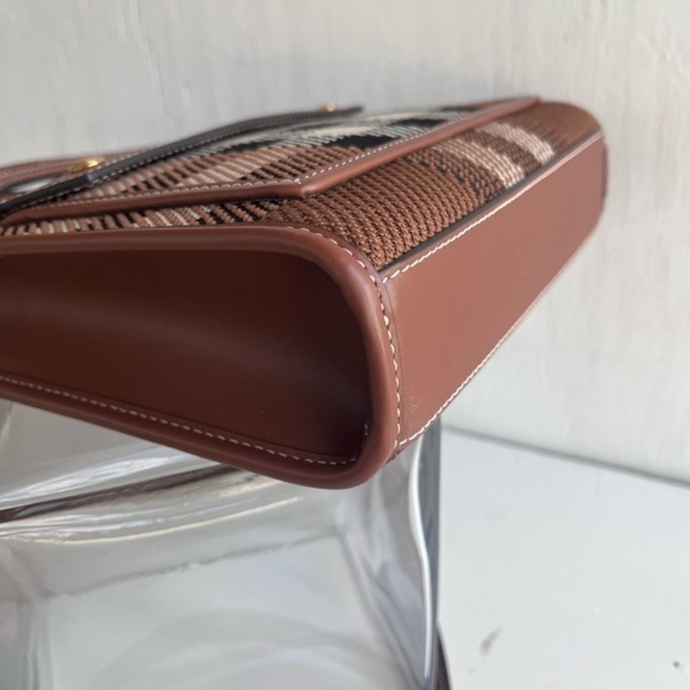 BURBERRY Mini Check Jacquard Pocket Bag- Dark Birch Brown - Picture 8 of 14